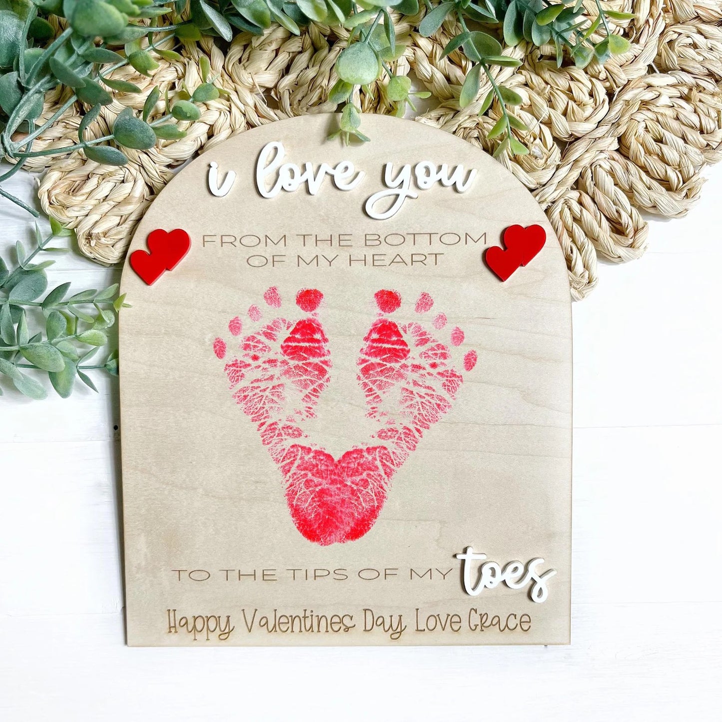 Valentine’s Day Footprint Custom Wood Sign